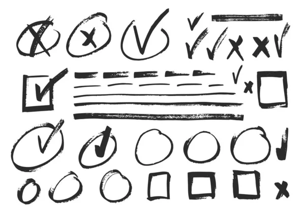 一套带有复选框 标记和下划线的手绘支票标志 — 图库矢量图片