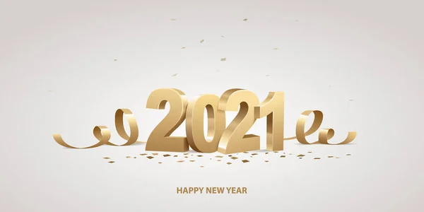 Šťastný Nový Rok2021 Zlatá Čísla Stuhami Konfety Bílém Pozadí — Stockový vektor
