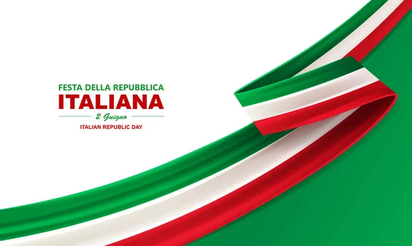 İtalya cumhuriyet günü, 2 Haziran, festa della repubblica Italiana, İtalyan ulusal bayrağının renginde eğilmiş kurdele sallıyor. Kutlama arkaplanı.