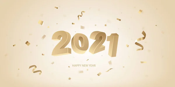 Feliz Ano Novo 2021 Fundo Números Dourados Confetes Fundo Brilhante — Vetor de Stock