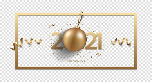 Yeni Yıl 2021 arkaplanınız kutlu olsun. Şeffaf arka planda izole edilmiş Noel süslemeleri ve konfetileri..