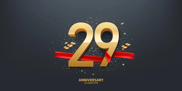 29E Anniversaire Fond Célébration Nombre Enveloppé Avec Ruban Rouge Confettis — Image vectorielle