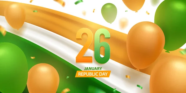 Feliz Día República India Enero Bandera Nacional Con Números Globos — Archivo Imágenes Vectoriales