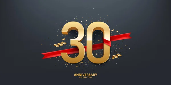 30E Anniversaire Fond Célébration Nombre Enveloppé Avec Ruban Rouge Confettis — Image vectorielle