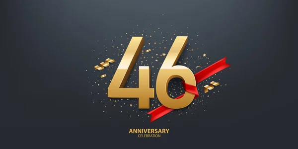Fond Célébration 46E Anniversaire Nombre Enveloppé Avec Ruban Rouge Confettis — Image vectorielle