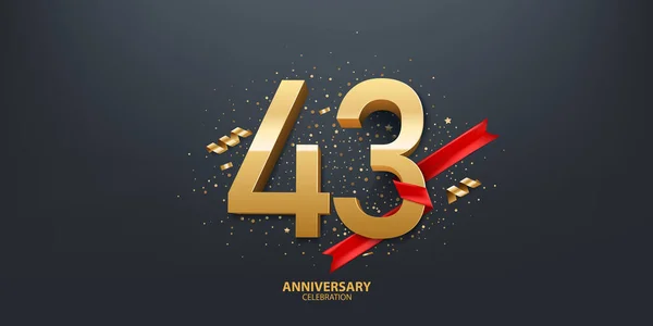 Fond Célébration 43E Anniversaire Nombre Enveloppé Avec Ruban Rouge Confettis — Image vectorielle