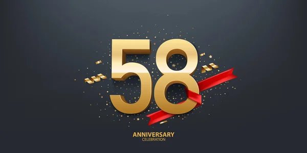 58E Anniversaire Fond Célébration Nombre Enveloppé Avec Ruban Rouge Confettis — Image vectorielle