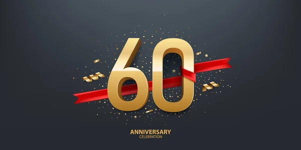 Fondo Celebración Del 60º Aniversario Número Dorado Envuelto Con Cinta — Archivo Imágenes Vectoriales