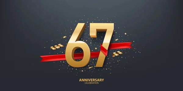 Fond Célébration 67E Anniversaire Nombre Enveloppé Avec Ruban Rouge Confettis — Image vectorielle