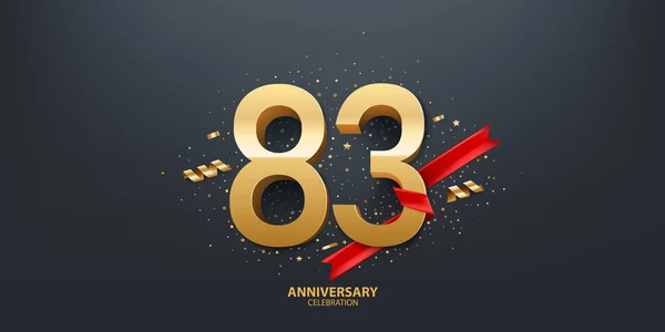83E Anniversaire Fond Célébration Nombre Enveloppé Avec Ruban Rouge Confettis — Image vectorielle
