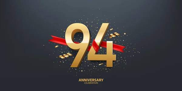 94E Anniversaire Fond Célébration Nombre Enveloppé Avec Ruban Rouge Confettis — Image vectorielle