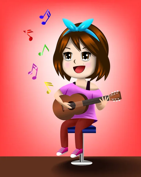 Chica tocando la guitarra y cantando eps 10 . — Vector de stock