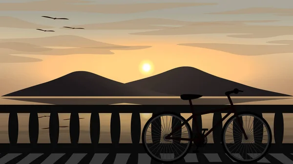 Велосипед Паркуется Прибрежной Дороге Морем Островом Закате — стоковый вектор