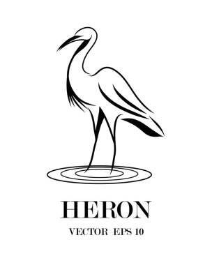 Burada duran balıkçıl çizgisi sanat vektör logosu.