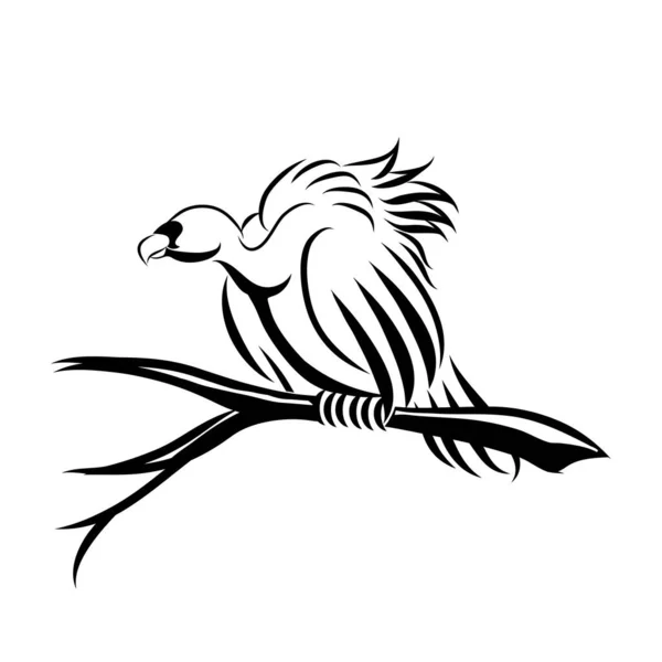 Vector Line Art Illustration Vulture Сидит Мертвом Дереве Ждет Жертву — стоковый вектор