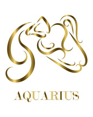 Atletin altın çizgili vektör logosu. Kova burcunun işareti..