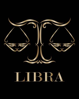 Pulların altın çizgi vektör logosu. Terazi burcunun işareti..