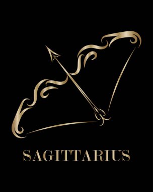 Ok ve yaydan oluşan altın çizgi vektör logosu. Yay burcu burcunun işareti..