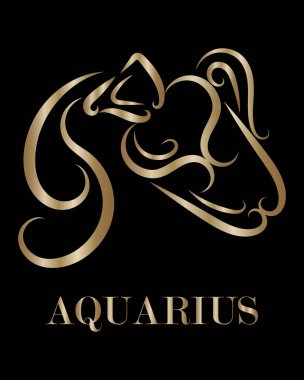 Atletin altın çizgili vektör logosu. Kova burcunun işareti..