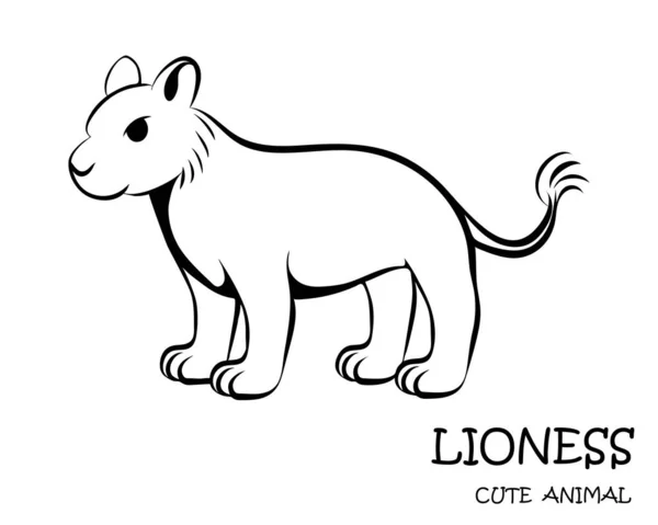 Black Vector Illustration Cartoon Auf Weißem Hintergrund Einer Niedlichen Löwin — Stockvektor