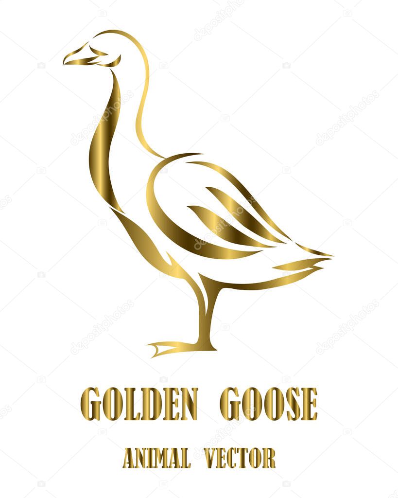 Vector Line Art Illustration logo of a goose. It is standing. It is gold and white.