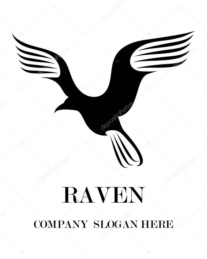 Black line art Vector illustration on a white background of a raven. Suitable for making logo.