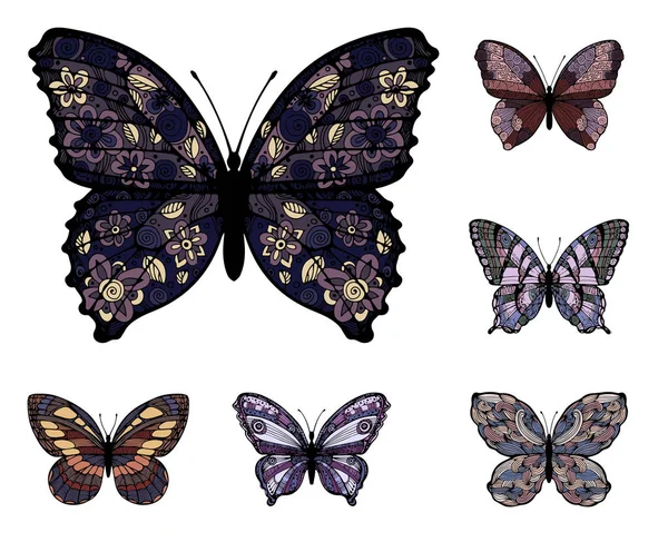 Набор Красочных Бабочек Белом Фоне Просто Векторная Иллюстрация — стоковый вектор
