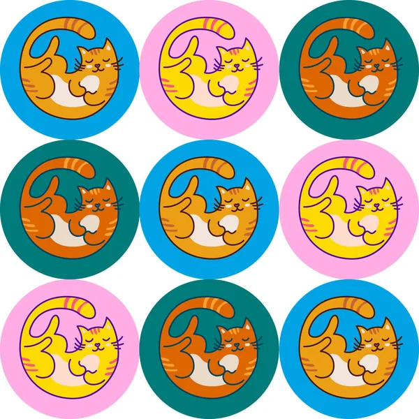 Kočky Tvaru Kruhů Hladký Vzor Jednoduše Vektorové Ilustrace — Stockový vektor