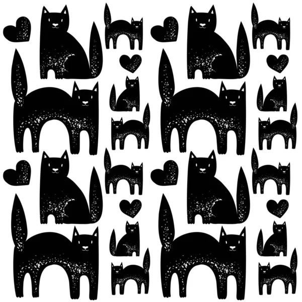 Gatos Negros Amor Patrón Sin Costuras Simplemente Vector Ilustración — Vector de stock