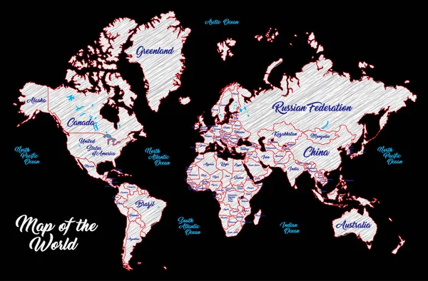 黑色背景世界地图 简单的矢量图解 — 图库矢量图片