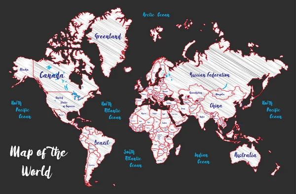 Siyah Arkaplan Üzerindeki Dünya Haritası Basitçe Vektör Illüstrasyonu — Stok Vektör