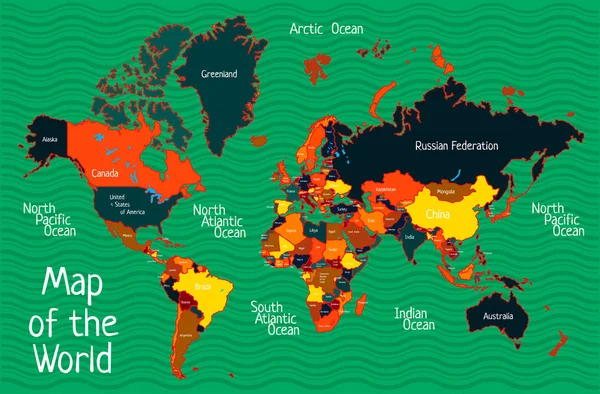 色彩斑斓的绿色背景世界地图 简单的矢量图解 — 图库矢量图片