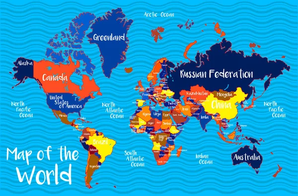 Mavi Arkaplandaki Dünya Haritası Basitçe Vektör Illüstrasyonu — Stok Vektör