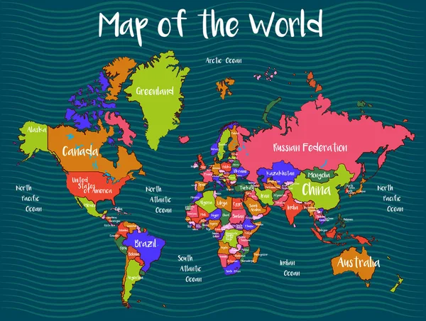 Πολύχρωμος Παγκόσμιος Χάρτης Πράσινο Φόντο Απλά Διανυσματική Απεικόνιση — Διανυσματικό Αρχείο