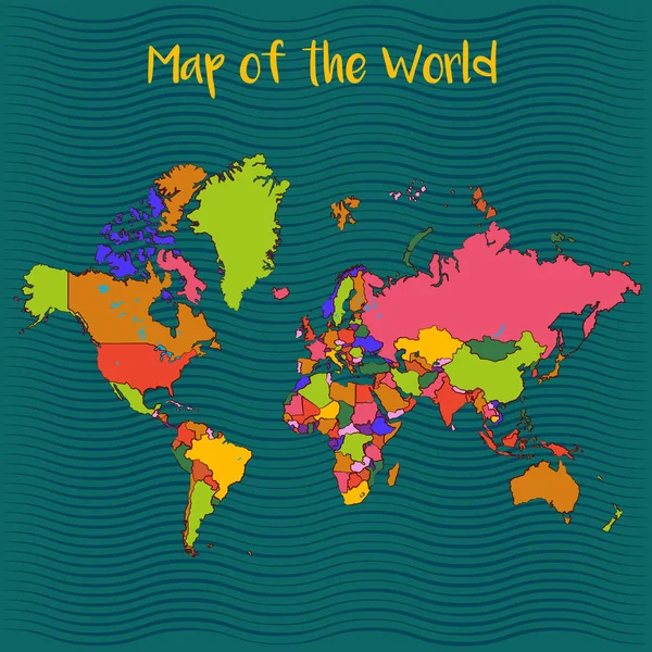 Carte Monde Colorée Sur Fond Vert Illustration Vectorielle Simple — Image vectorielle