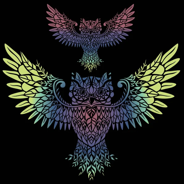 在黑暗背景上抽象的彩色猫头鹰 简单的矢量插图 — 图库矢量图片