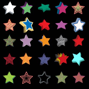 Siyah zemin üzerinde yıldızlar olan kusursuz desen. Vektör illüstrasyonu