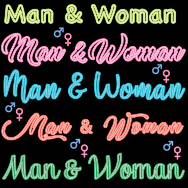 Beautiful Signature Man Woman Neon Style Different Colored Lettering Man — Stock Vector