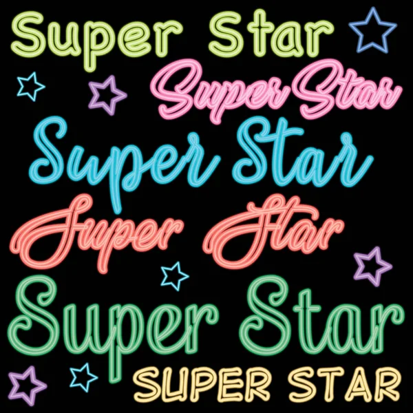 Beautiful signature Super Star in neon style. different colored lettering Super Star