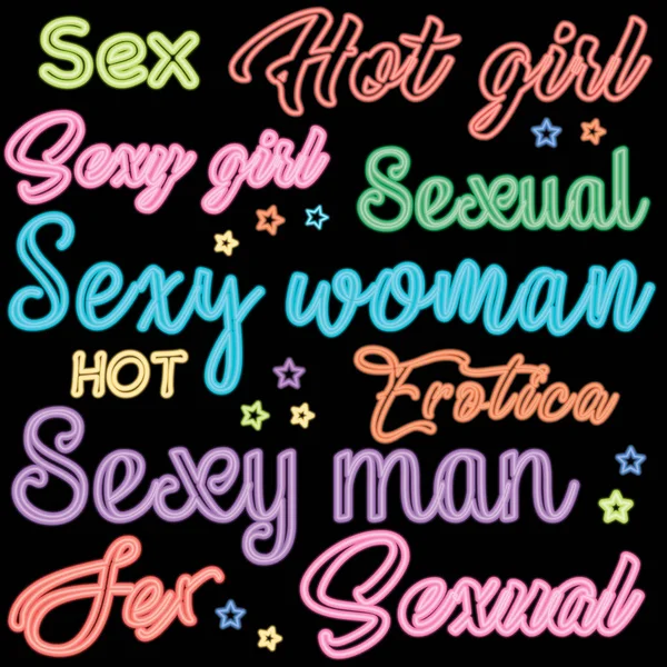美しい署名セックス ネオンスタイルでセクシー 異なる色のレタリングセックス セクシー — ストックベクタ