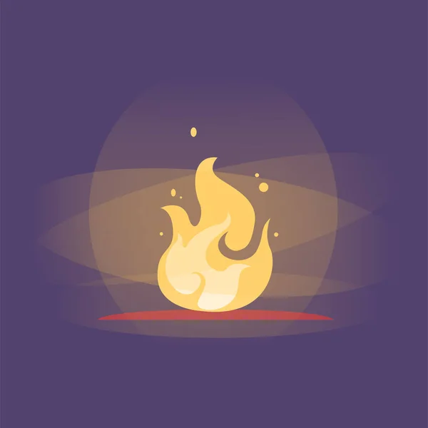 Lagerfeuer mit Lichtern und Funken brennen. gelbes Feuer bereit für Animation dunklen Hintergrund. flache Vektorcliparts-Illustration. heiße rot-orangefarbene Flamme Design-Element. Lagerfeuer einfacher Symbolvektor mit Glut — Stockvektor