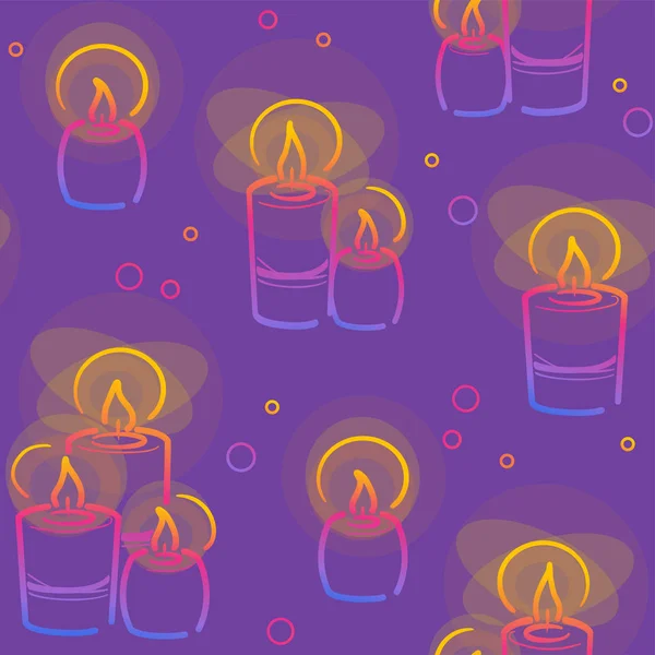 Candele modello senza cuciture in linea di colore su sfondo viola. Hanukkah simbolo in vettore decorativo. Struttura di design tessile. Stampa sullo sfondo della festa. Vacanza Doodle per la copertura di piastrelle festive — Vettoriale Stock