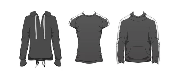 Fitness outfit clothes set. Gray Top sport wear design. Black Casual collection. Man and unisex sportswear clothe vector. Fashion style concept. Stock modern flat mockup illustration isolated white — ストックベクタ