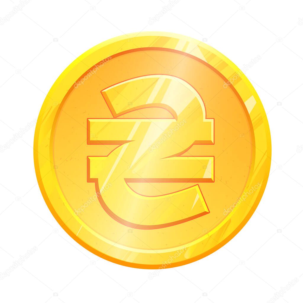 Golden hryvna coin symbol UAH on white background. Finance investment concept. Exchange Ukrainian currency Money banking illustration. Business income earnings. Financial sign stock vector