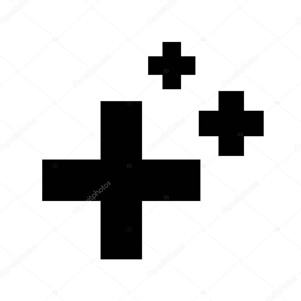 Glyph health regeneration symbol crosses on white background. Three Geometric Black shape. Healing sign flat icon for games and apps. Plusses vector element isolated logo. Life renews pictogram
