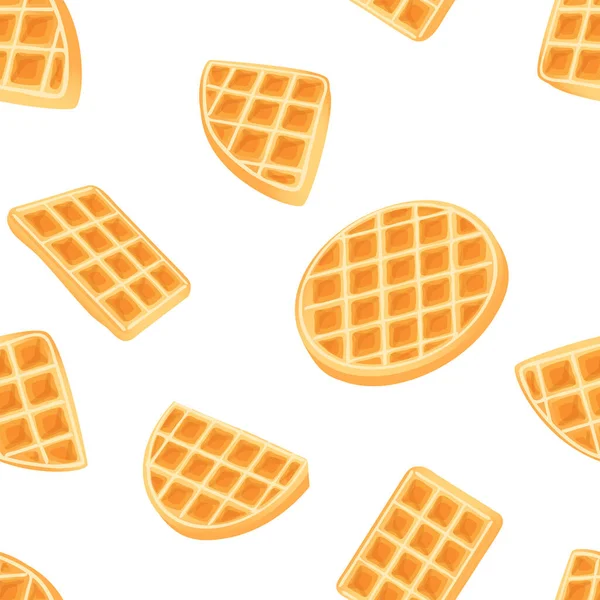 Belgijski Waffle bezszwowy wzór rysunku. Złote belgowskie tło deseru. śniadanie słodkie wektor rysunek płytki izolowane na białym tle. Smaczne kolorowe tekstury — Wektor stockowy