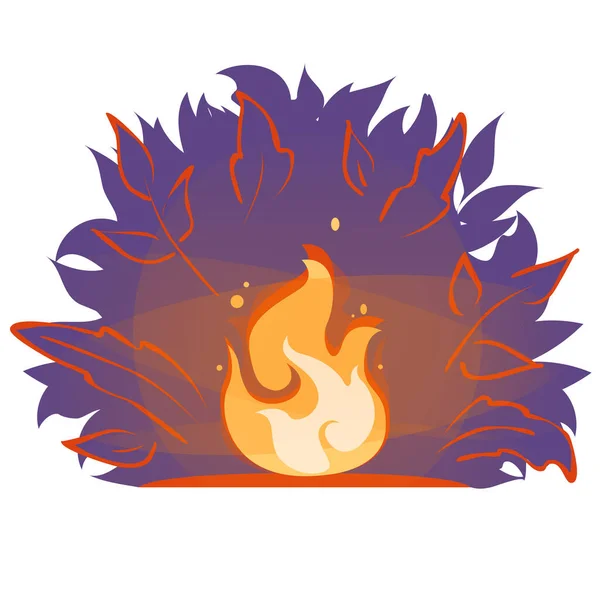 Campfire Vector flat cartoon illustration. Fire flame in forest at night. Bonfire Light banner sticker isolated on white background. Summer fireplace evening silhouette icon. Wildfire sign emblem — Stock Vector