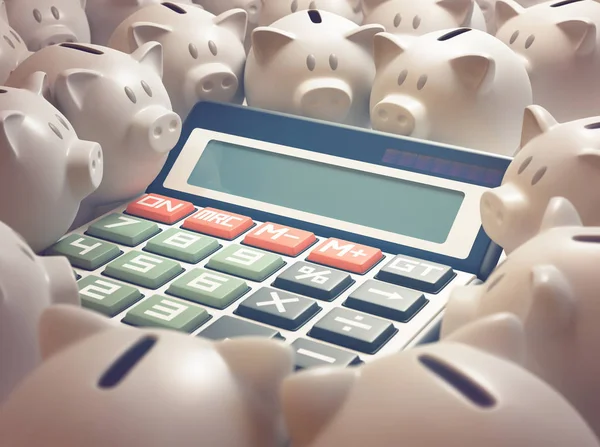 Calculadora de Finanças Piggy Bank — Fotografia de Stock
