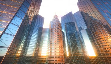 3D cityscape güneş yansıma