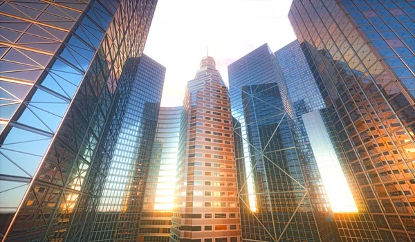 3D cityscape güneş yansıma — Stok fotoğraf